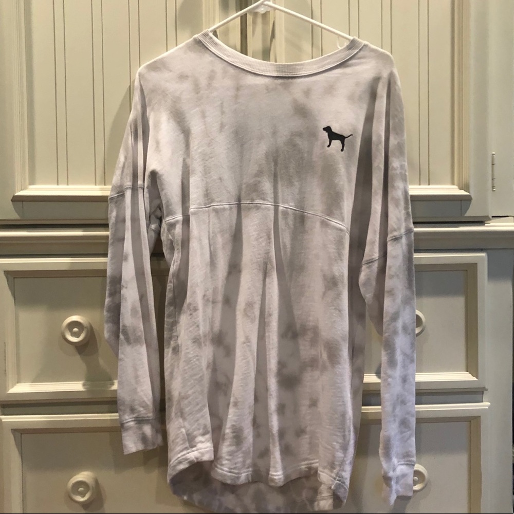 PINK Gray/White Tie-Dye Oversized Crewneck